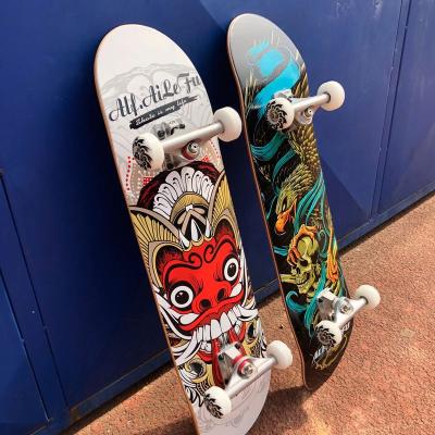 China Adult Custom 31 Inch 7 Layer Canadian Maple Rocker Double Kick Skateboard UK White Printed For Kids for sale