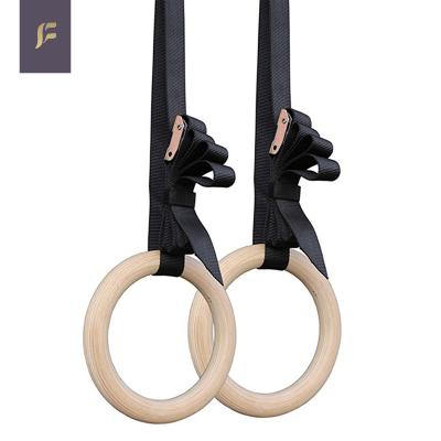 China Home Workout Exercise Strength 32mm Core Gymnastic Ring 28mm Adjustable Wooden Fitness Gym With Numbered Straps for sale