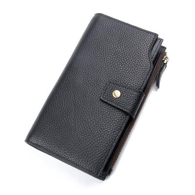 China Wholesale Black Leather RFID Travel Wallet Men Long Blocking RFID Card Holder Vintage Leather Clutch Classic Zipper Wallet for sale