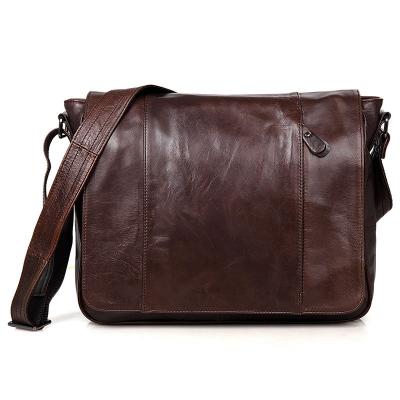 China Wholesale Mens Vintage Brown Vintage Shoulder Bag Messenger Bag High Quality Leather Handbag Men Leather Trim Messenger Bag for sale