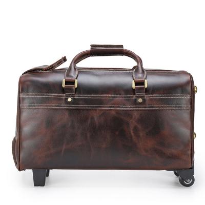 China High Quality Leather Men Business Bag Vintage Large Capacity Travel Luggage Rolling Suitcase Retro Wheeled Trolley for sale