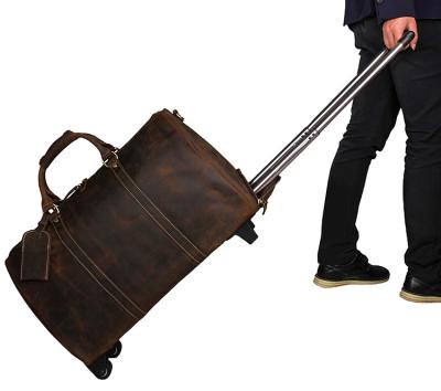 China JMD Vintage Crazy Horse Leather Wheel GENUINE LEATHER Overnight Bag For Men's Trolley Travel Duffel Bag for sale