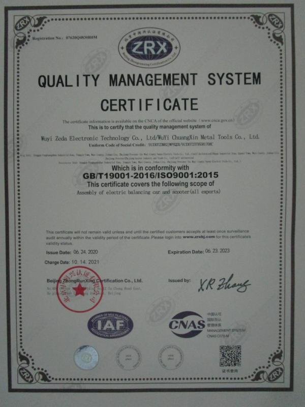 ISO9001 - Wuyi Zeda Electronic Technology Co., Ltd.