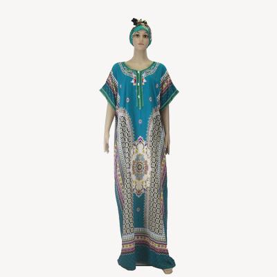 China Polyester Women Long Dress Floral Print Dress Crew Neck African Islamic Muslim Traditional Clothing Long Dress for sale