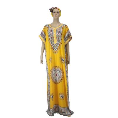 China African Polyester Abaya Print Muslim Kaftan Dashiki Fashion Dress Floral Long Robe Women Dress for sale