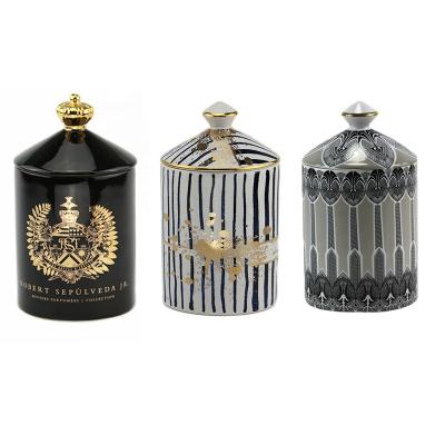 China Home Decoration OEM Home Scented Candles Luxury Fornasetti Style Ceramic Candle Jars Soy Wax Scented Candles With Lid for sale