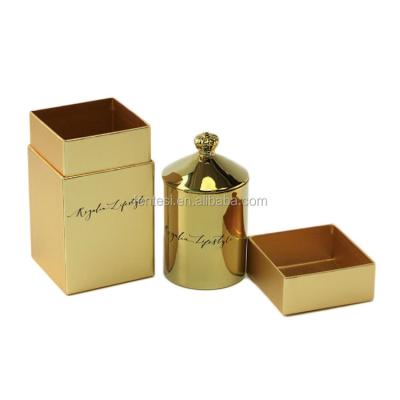 China Home Decoration Unique Crown Shaped Lid Decorated Ceramic Empty Scented Candle Jars With Gift Box for sale