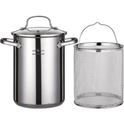 China Viable Stove Cookware Pots Deep Frying Stock Kitchen Frying Pot With Basket Steel for sale