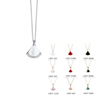 China 925 1:1 Japanese Private Custom Logo Small FASHIONABLE and Korean Style Silver Female Fan-shaped Pendant Skirt Necklace Inlaid With Zircon for sale