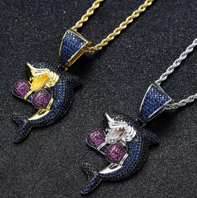 China Hiphop HIPHOP European and American pendant personality hip-hop shark boxing pendant necklace inlaid zircon necklace men's accessories for sale