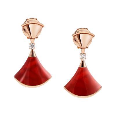 China Brand Jewelry Lady S925 Sterling Silver White Red Agate Dangle Earring CLASSIC Original Helix Shaped Earrings Jewelry Lady Dangle Stud Earrings for sale