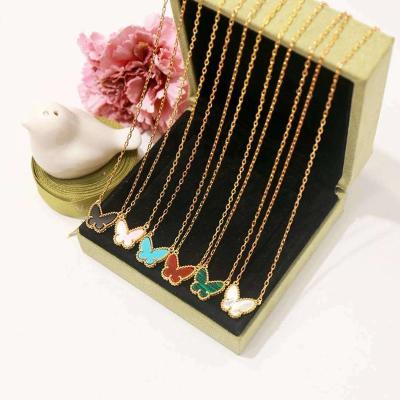 China Luxury Jewelry 2021 Hot Selling VCA Fashion Jewelry Lady Colorful Butterfly Necklace Pendant Cute Party Gold TRENDY Fashion for sale