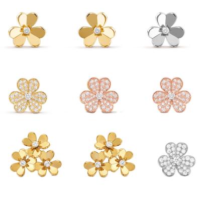 China 1:1 S925 Silver Three Lucky Clover Earrings Women's Classic VCA Jewelry Earrings High Quality CLASSIC Frivole Leaf Series for sale