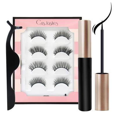 China Full Volume Magnetic Lashes With Magnetic Eyeliner Kit 3D Lashes Kit 4 Pairs Magnetic Lashes With Magnetic Eyeliner And Lash Tweezer for sale