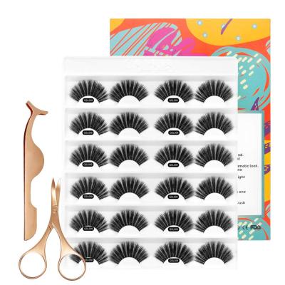 China Full Volume 3D False Eyelashes 25mm 12 Pairs Faux Mink Lashes Crisscross Tapered Fluffy False Lashes With Lash Tweezer And Scissors for sale