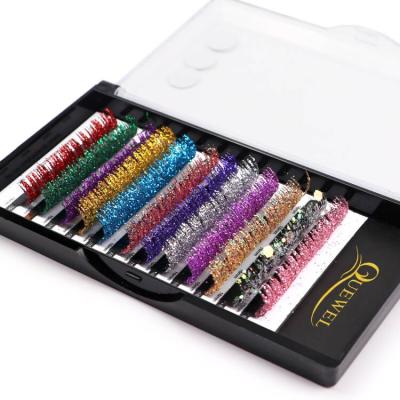 China QUEWEL Natural Eye Lashes Boxes Glitter Different Lashes Colored Lashes Glitter Individual Lashes Glitter for sale