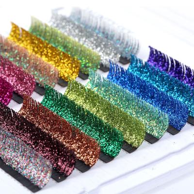 China QUEWEL Natural Looking Silk Glitter Eyelash Extension 25mm Glitter Lashes Colored Lashes Glitter Lashes Extensions for sale