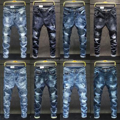 China QUICK DRY Multi Pocket Mens Casual Jeans Pencil Straight Leg Mens Pants Polyester Welded Dimension Jeans Men for sale