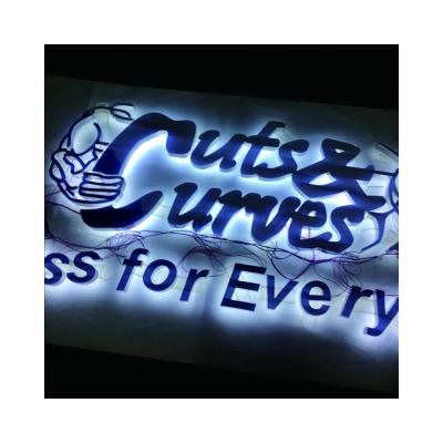 China Powder Coated Color Outdoor Channel 3D Signage Illuminated LED Lit Acrylic Backlit Letter LOGO Sign Stainless Steel Halo for sale