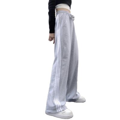 China Anti-wrinkle spring wide leg pants women's casual pants and autumn sports pants leg 2022 trend side stripe women for sale