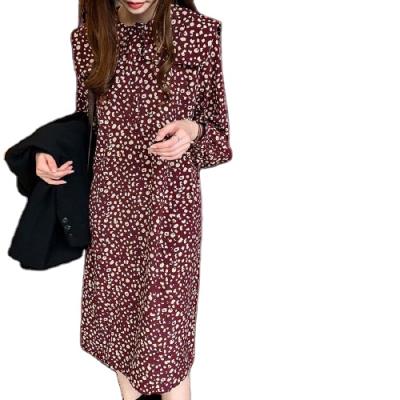 China Anti-static Women's Winter Bubble Long Sleeve Dress Vintage Stain Printing Dress Elegant Casual Wear for sale