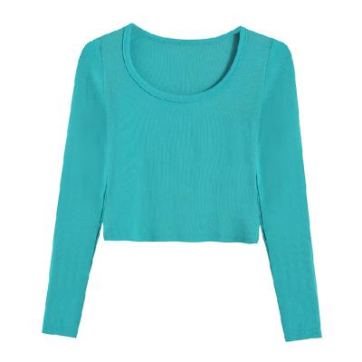 China Wholesale Custom Made Solid Color Women's Anti-Wrinkle Bodybuilding Simple Fashion Tight Leisure Long Sleeve Soft T-shirt for sale