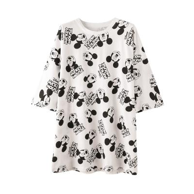 China 2022 New Summer Anti-shrink Women's Loose Middle And Round Neck Mickey Cartoon Long Sleeve Short Sleeve T-shirt Trend for sale