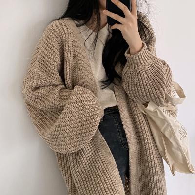 China Plus Size Cardigan For Women Casual Long Sleeve Sweater Coat Korean Fashion Loose Knitted Oversized Cardigan Tops Solid Vintage Clothing for sale