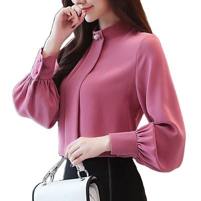 China Popular Plus Size Anti-Shrink Long Sleeve Office Formal Loose Chiffon Blouse For Women for sale