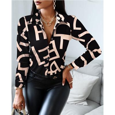 China New QUICK DRY printed long sleeve women crop top shirt fashion shirts women clothing 2021 for women blouses for sale