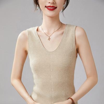 China Anti-pilling Cashmere Women Tank Tops Ribbed V-Neckline 100% Pure Cashmere Backless Knit Beaches Sexy Sleeveless Sweater Customizable Female Vest for sale