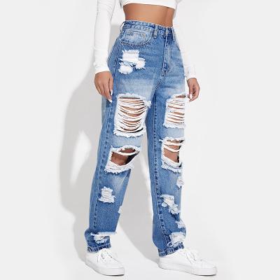 China Haisen Waterproof High End Women's Jeans Factory Wholesale Custom Casual Wide Leg Mid Waist Ripped Jeans Ripped Boyfriend Baggy Jeans For Wom for sale