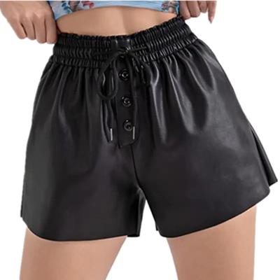 China Summer Sales Lady Casual Loose Drawstring Black High Waist Warm QUICK DRY Pu Leather Shorts Women for sale