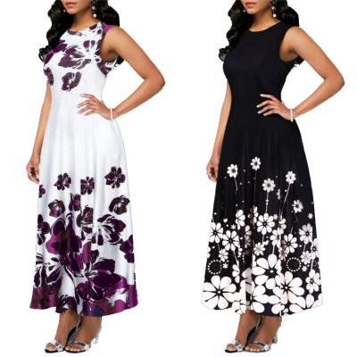 China Spring Viable Women Print Floral Plus Size Maxi Dress Sleeveless Fashion A Line Skirts for sale