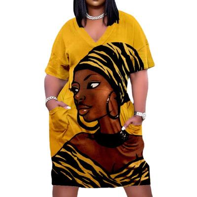 China Customized Digital Dry Cleaning Printing African Pattern Summer Dress Women Loose Casual Beach Dress T-shirt Dress for sale