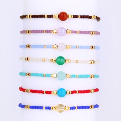 China Fashion New Arrival Miyuki Seed Beads Thin Rope Cute Handmade Japanese Agate Stone Friendship Adjustable Bracelet For Women Girls for sale