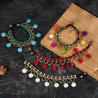 China BOHEMIA Style Beach Jewelry Bohemian Round Retro Bracelet Bohemian Turquoise Handwoven Hollow Pendant Bracelet for sale