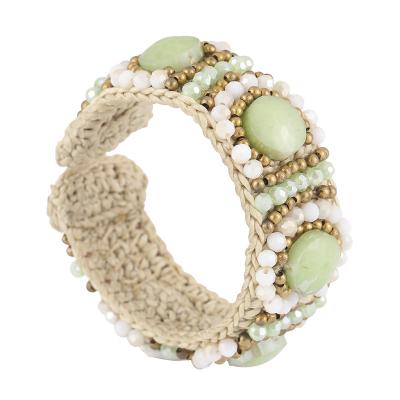 China Fashion Personality CLASSIC Bohemian Charm Customized High Quality Crystal Copper Beads Cuff Bracelet Handwoven Wide Bracelet for sale