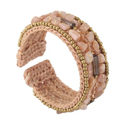 China BOHEMIA Style Natural Gravel Woven Double Row Love Bracelet Crystal Bracelet Custom Open Bangle Personality for sale