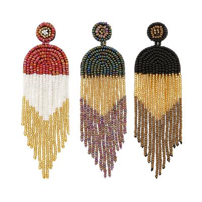 China New Fashion Hyperbole Tassel Drop Earrings Bohemian Beaded Long Oversized Exaggerated Handmade Seed Bead Dangle Earrings For Women for sale