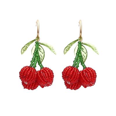 China Wholesale Cute Handmade Dangle Earrings Crystal Seed Beaded Cherry Chic Sweet Hawaiian Dangle Earrings For Teen Girls for sale