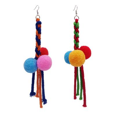 China BOHEMIA Fashion Inspired Design Jewelry Asymmetrical Pom Pom Women Colorful Tassel Earrings For Boho Exaggerated Handmade Rope Earrings for sale