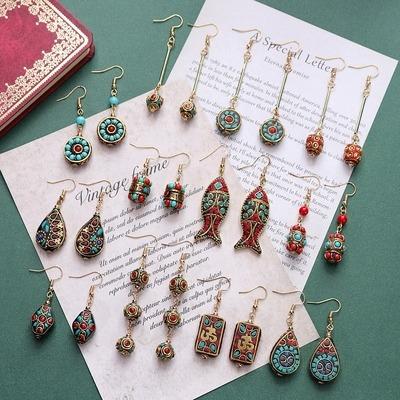 China Vintage Nepal BOHO Original Tibetan Ethnic Dangle Earrings Indian Simple Drop Dangle Earrings Individual Handmade Jewelry For Female for sale