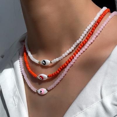 China Custom Beach Crystal Beaded Choker Necklaces BOHEMIA Fashion Shell Charm Jewelry Evil Eye Short Necklace Summer For Girls for sale