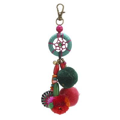 China Custom Bag Bohemian Wood School Car Pendant Plush Bead Key Chain Stuffed Catcher Dream Balls Style Dangling Key Chain for sale