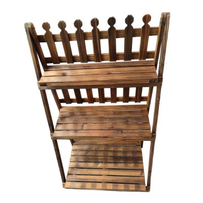 China Retro Style Carbonized Floor Outdoor Meat Yard Balcony Living Room Bonsai Flower Solid Wood Foldable Pot Rack for sale