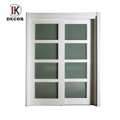 China Modern House Villa Wood 4 Panel Glazed Sliding Door High Gloss Internal Doors Double White Glass Door for sale