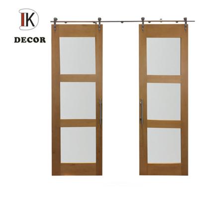 China 3 Panel Modern Soundproof Wood Interior Glass Sliding Barn Doors For Bedroom for sale