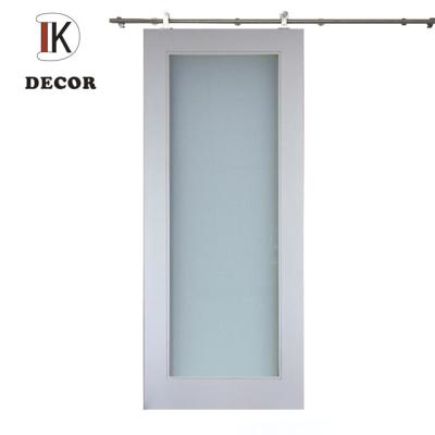 China Modern Optional Modern Full Lite Clear /Frosted Glass Stained Wood Interior Barn Doors With Hardware Kit for sale