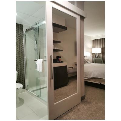 China High End Modern White Painted Interior MDF Panel Mirror Sliding Barn Door With Hardware For Hotel Bathroom for sale